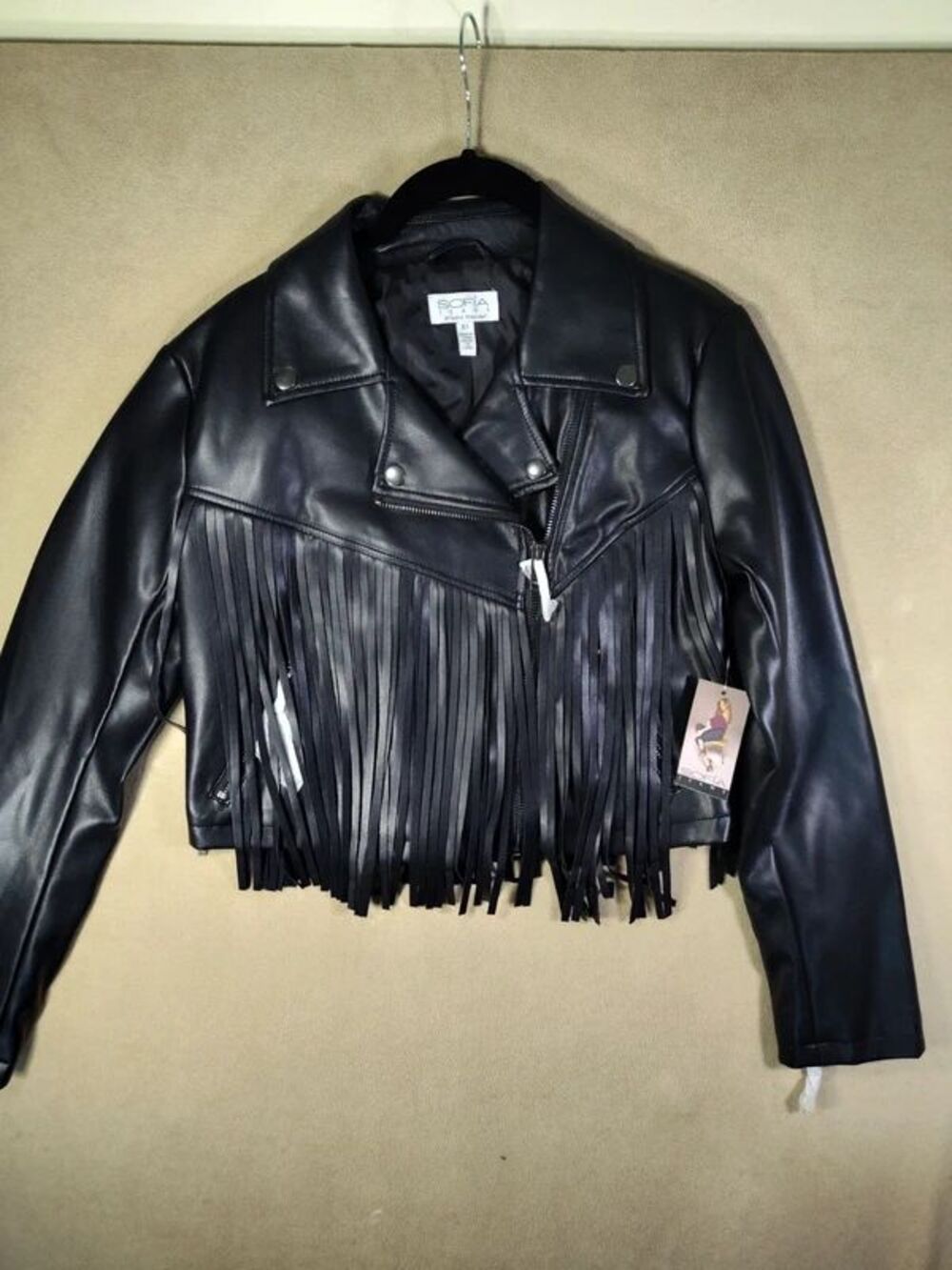 New! Faux Leather Jacket with Fringe